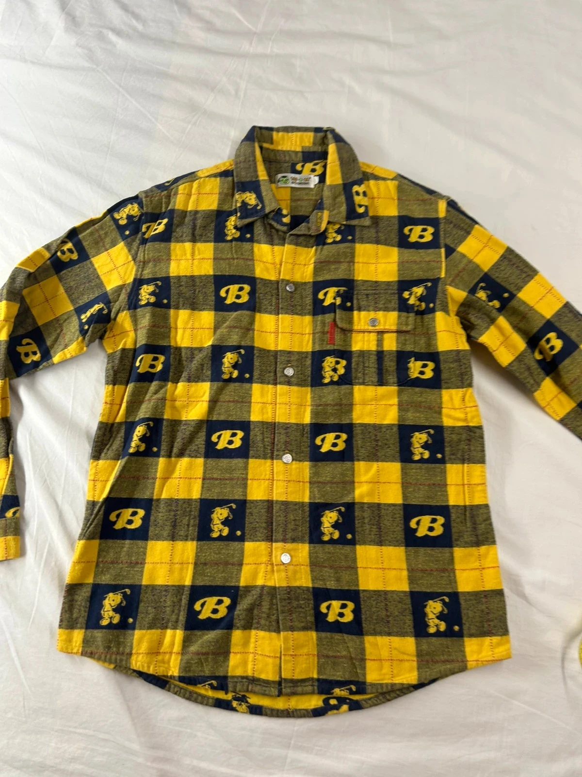Camisa a cuadros vintage amarilla y azul marino – photo 2